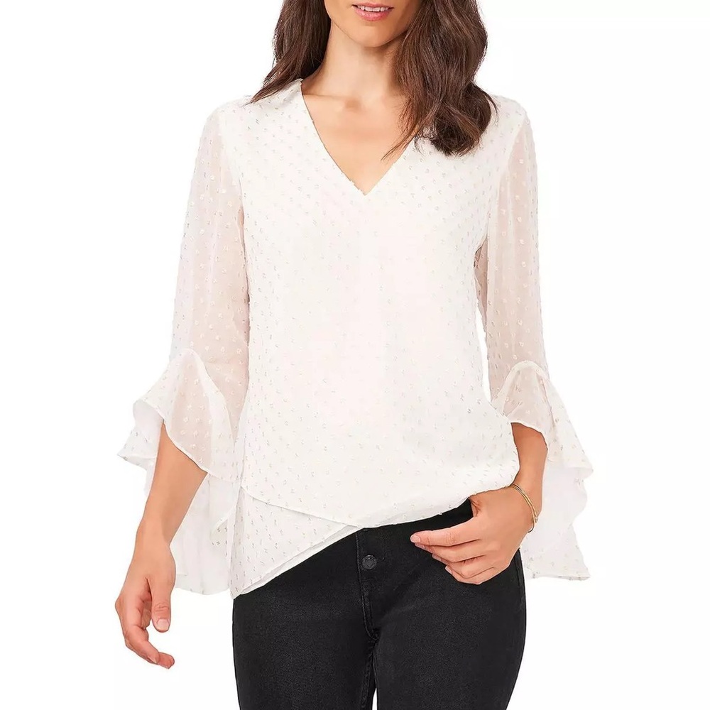 Vince Camuto Ivory Chiffon Flutter Sleeve Blouse